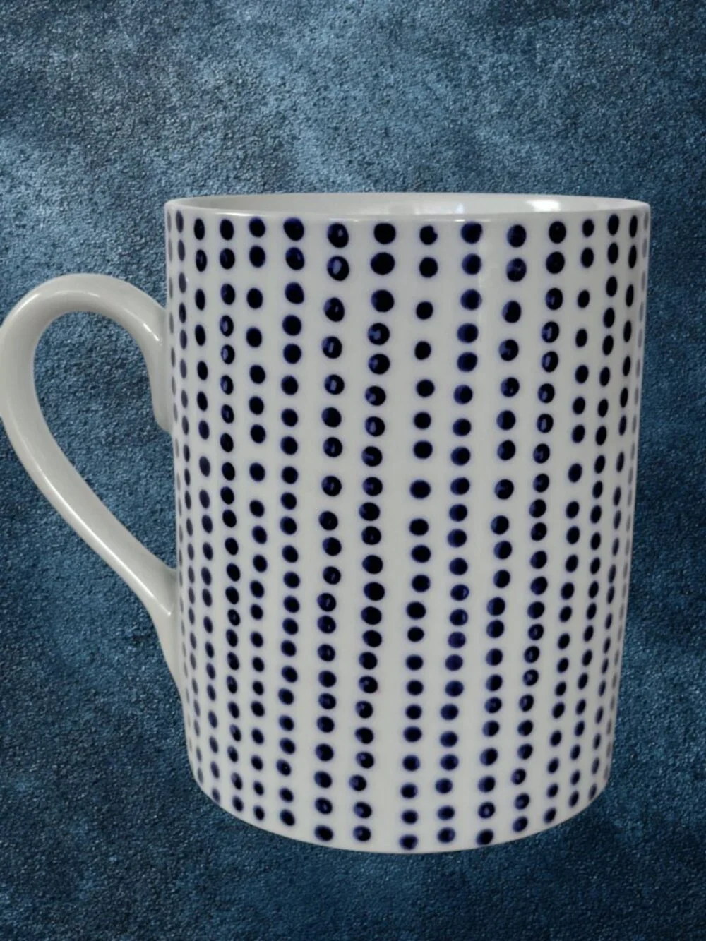 WEST ELM Hand-Painted Dotted Mug Blue White China 12oz
